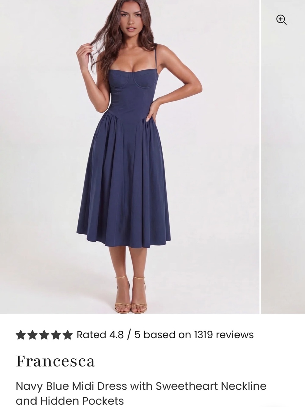 Francesca's Collections Navy Blue Midi Dress with Sweetheart Bodice